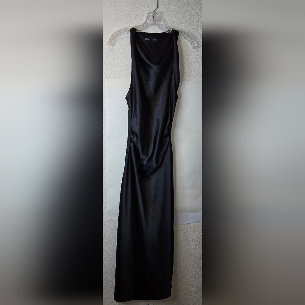 Zara Satin Effect Black Midi Sleeveless Dress - Picture 7 of 10
